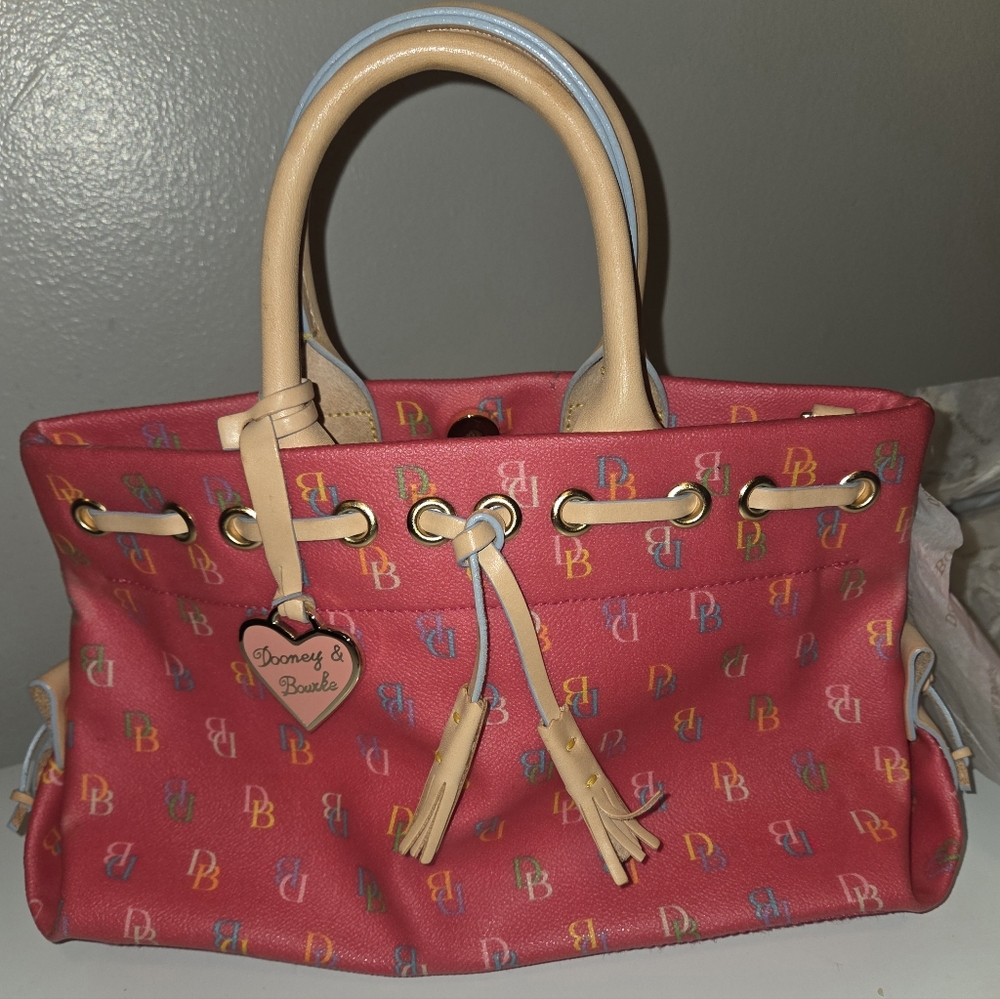 Dooney & Bourke Vtg Y2K Pink Leather Handle Top Purse w Tassels/Heart Charm NWOT